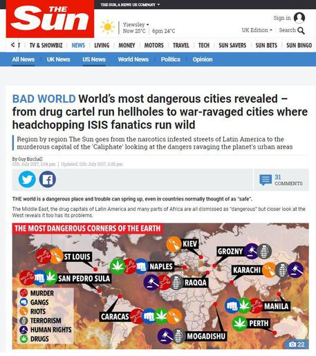 LONDRA, il Sun toglie Napoli da lista 10 città piu' pericolose