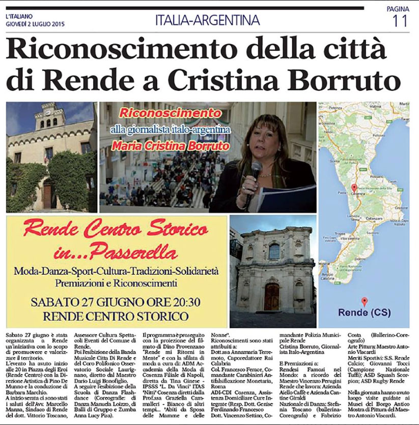 Articolo Pubblicato su "L'italiano" ITALIA-ARGENTINA sull'evento "Rende Centro Storico...In Passerella"