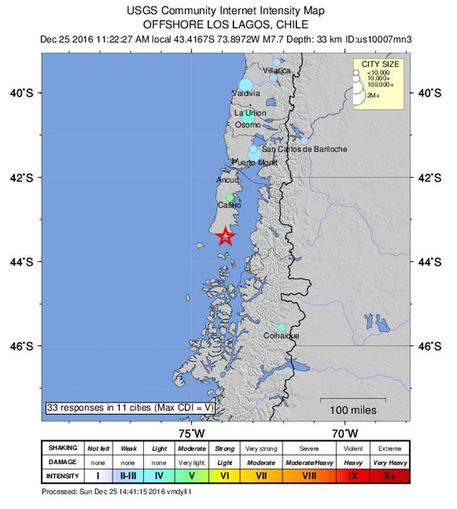 Cile: sisma di magnitudo 7.7