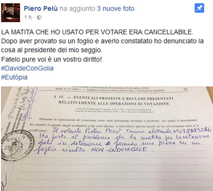 ROMA, Referendum: Viminale, matita e' indelebile - Post Piero Pelù