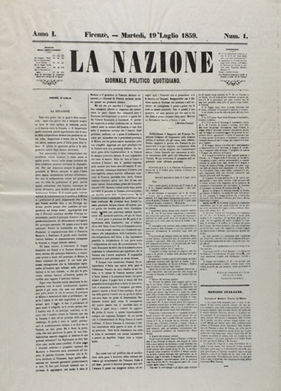 Accadde oggi: 14 luglio 1859, viene pubblicato il numero zero de ''La Nazione''