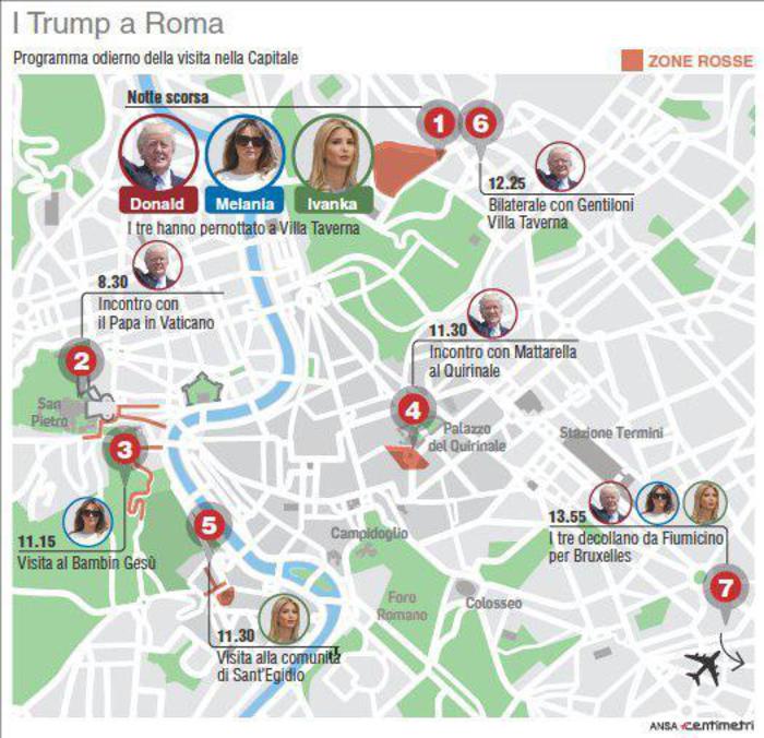 Trump a Roma incontra il Papa, Mattarella e Gentiloni