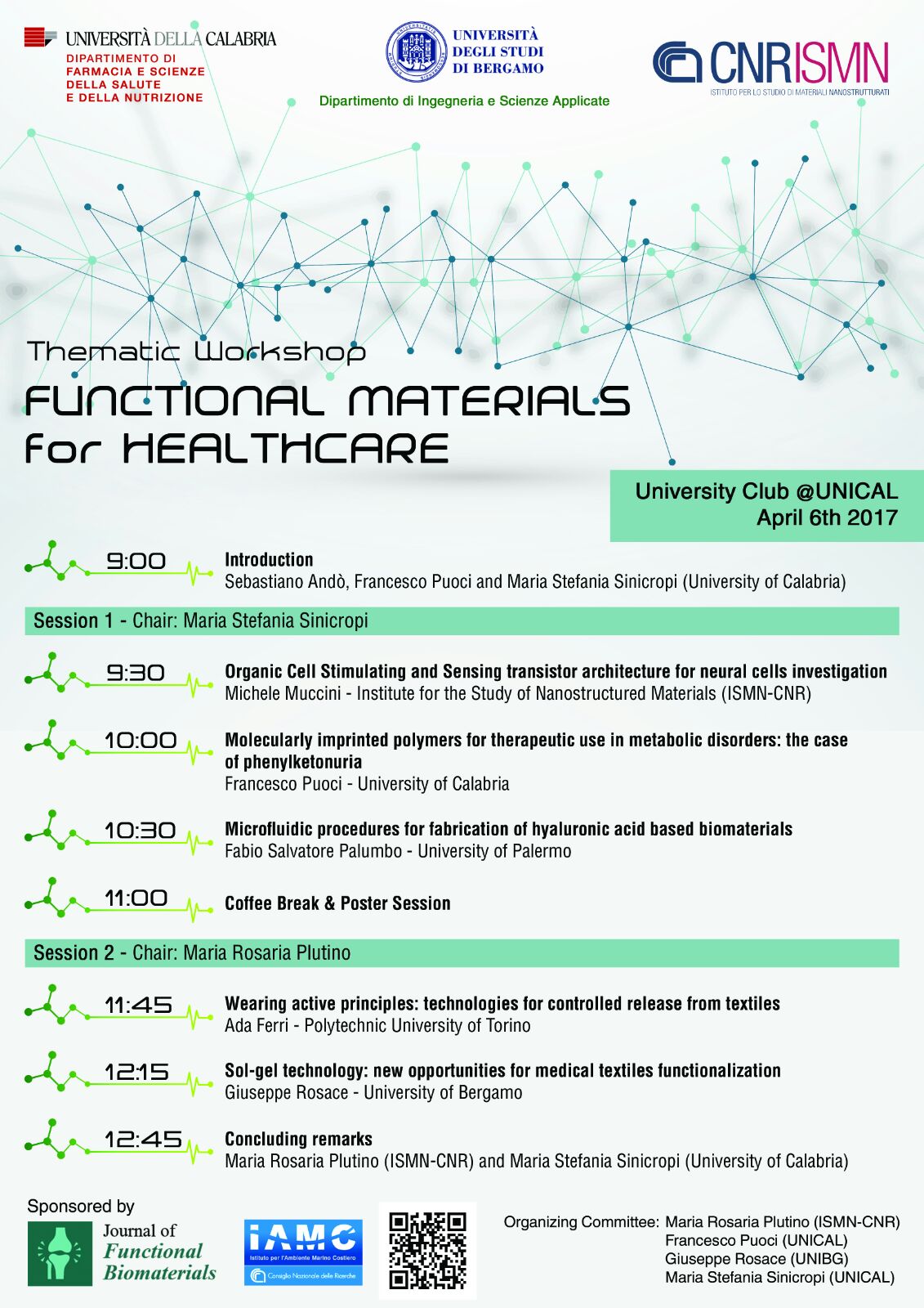 RENDE (COSENZA), Unical, workshop ''Functional Materials for Healthcare'' 6 aprile 2017
